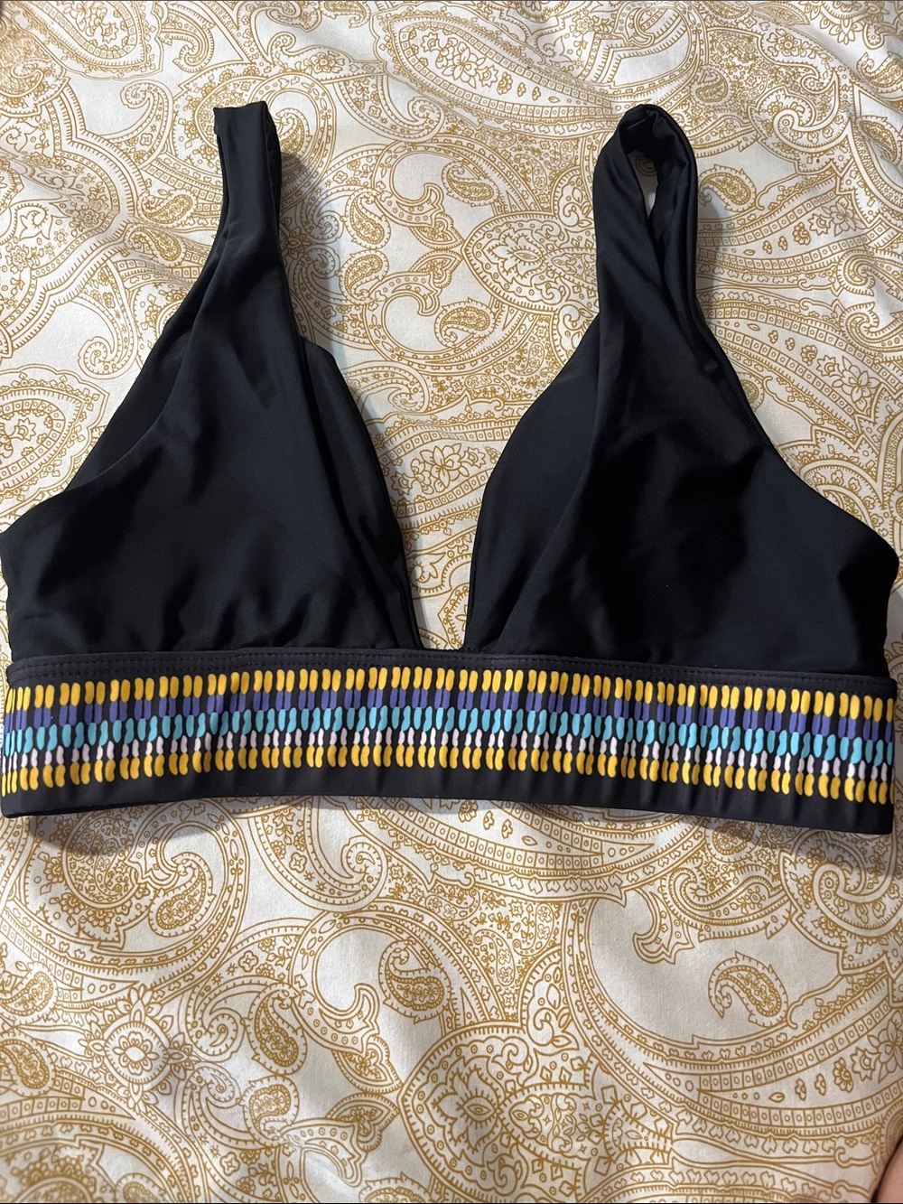 Black Women’s Bikini Top with Multicolor Beaded Band